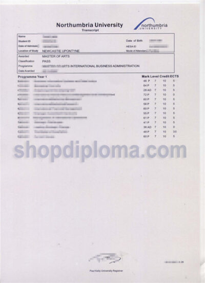 Northumbria university transcript
