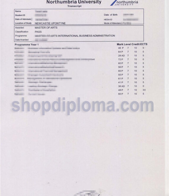 Northumbria university transcript