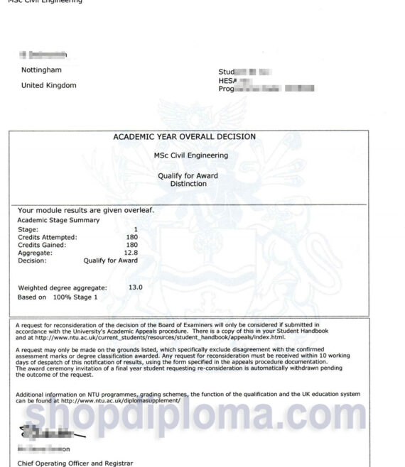 Nottingham trent university transcript academic