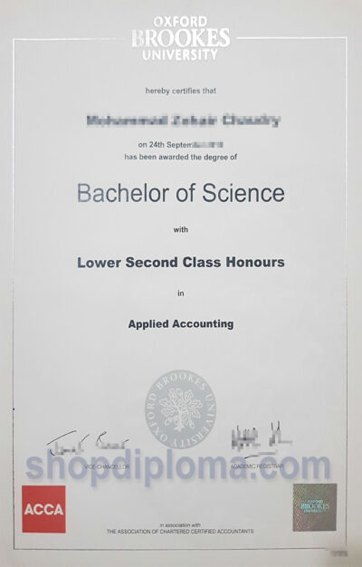 Oxford brookes university OBU the degree of bachelor of science in applied accounting