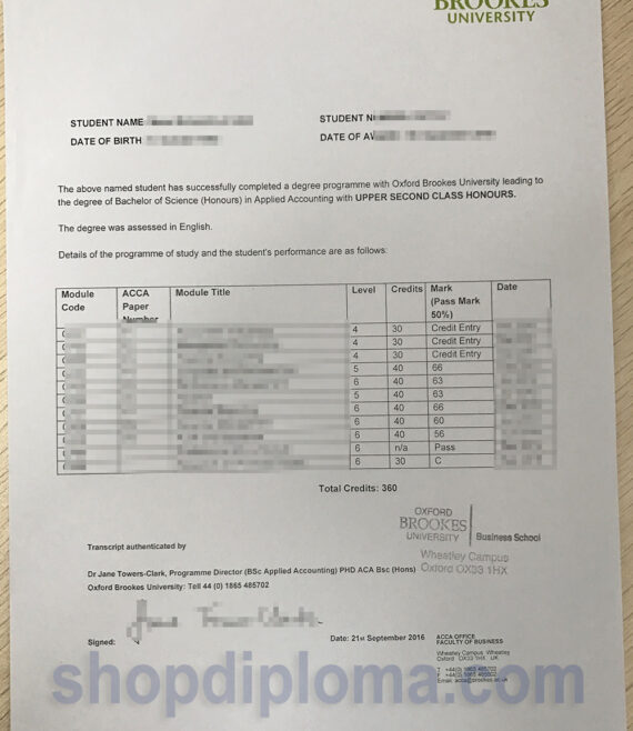 Oxford brookes university_OBU transcript