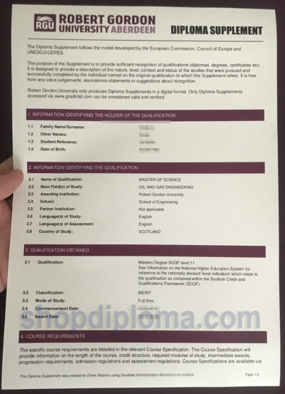 Robert Gordon University diploma supplement