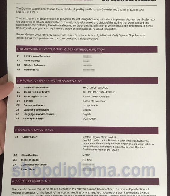 Robert Gordon University diploma supplement