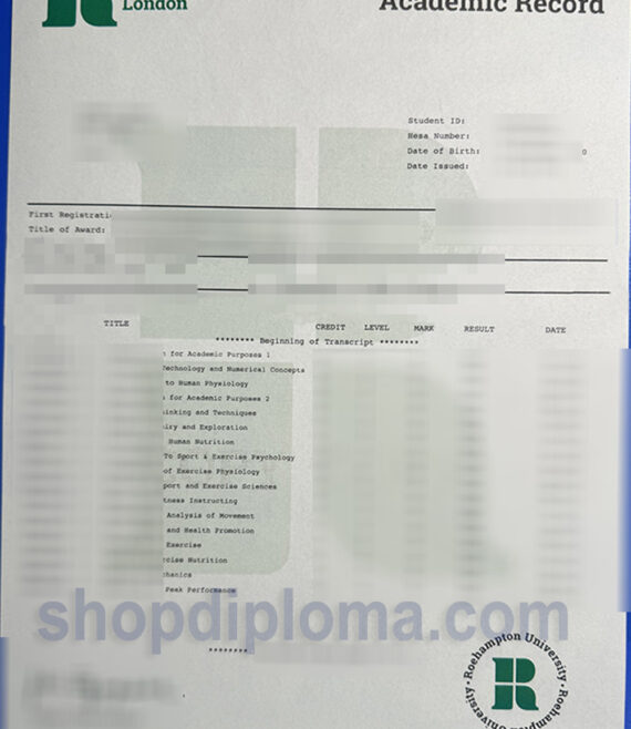 Roehampton University Transcript of academic record