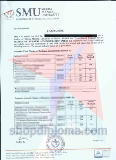 SMU sikkim manipal university academic transcript