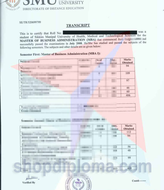 SMU sikkim manipal university academic transcript