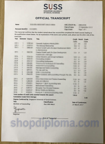 SUSS singapore university of social sciences official transcript