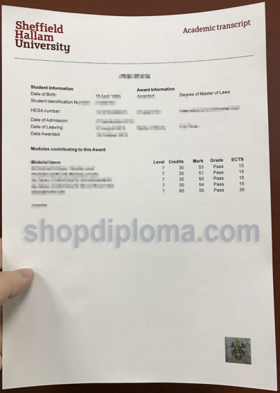 Sheffield hallam university academic transcript
