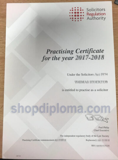 Solicitors Regulation Authority certificate