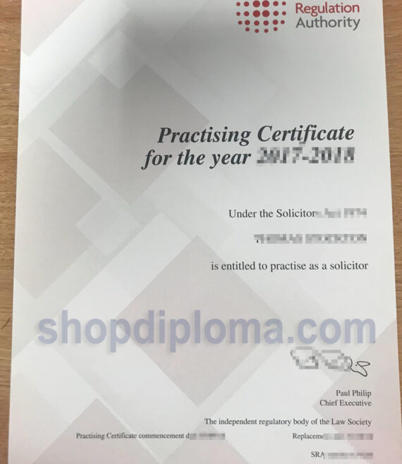 Solicitors Regulation Authority certificate