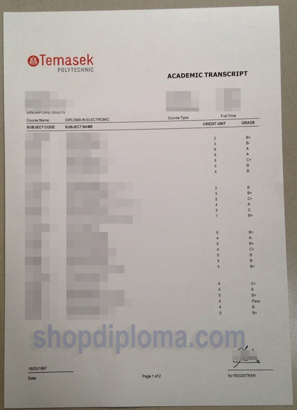 Temasek polytechnic academic transcript - High-Quality Diploma ...