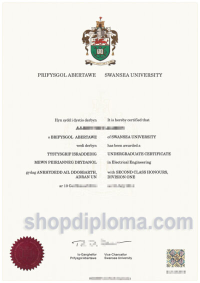 Swansea University Undergraduate Certificate in Electrical Engineering (Upper Second Class Honours)