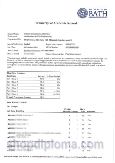The university of Bath teh degree of doctor Transcript