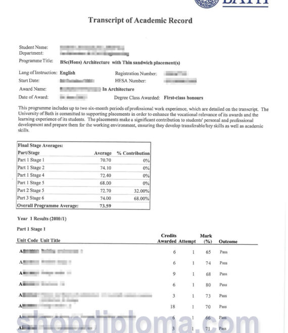 The university of Bath teh degree of doctor Transcript