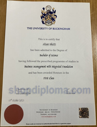 The university of Buckingham the degree of bachelor of science