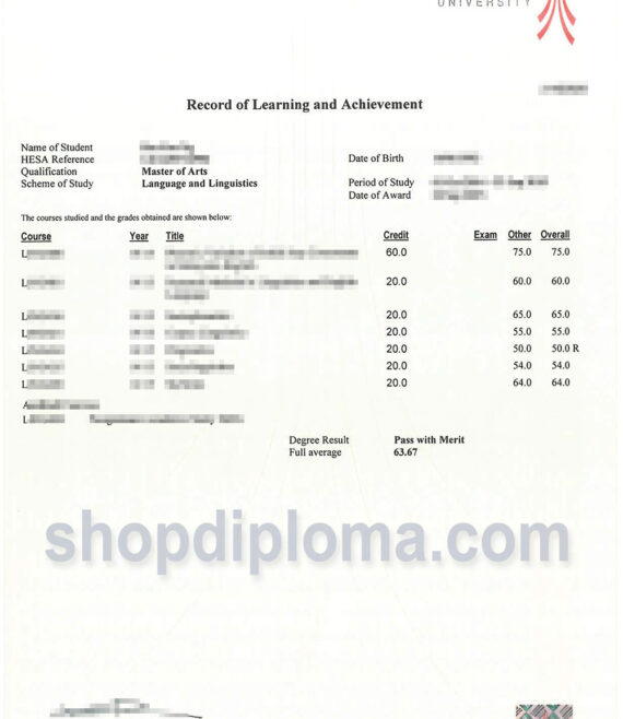 The university of Lancaster transcript record of learing and achievement