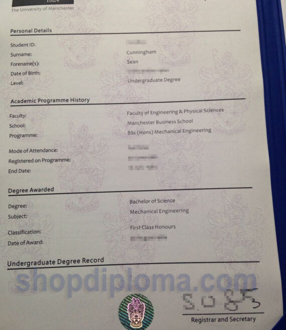 The university of Manchester academic transcript