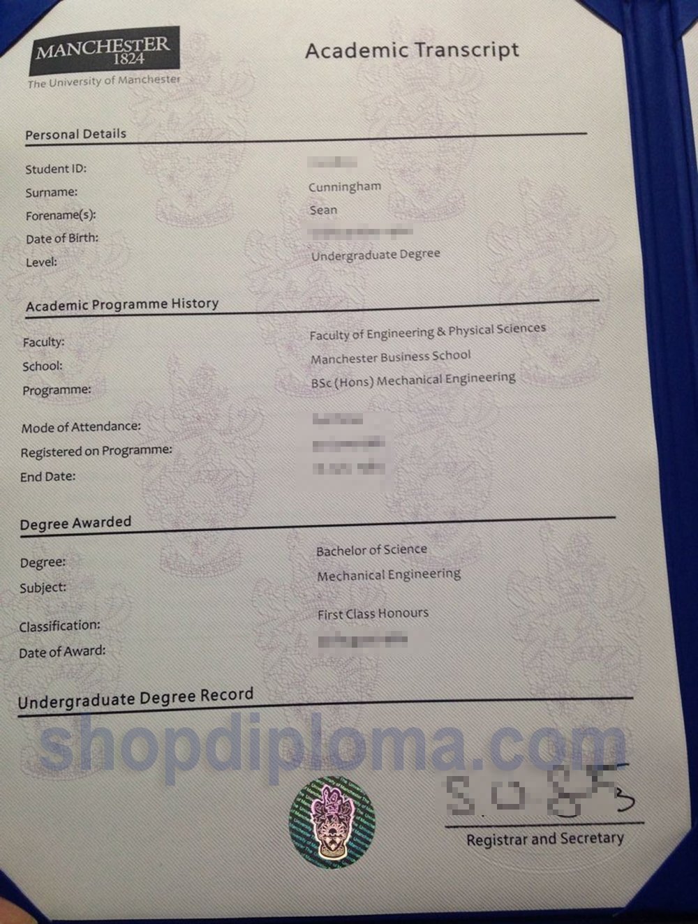The university of Manchester academic transcript - High-Quality Diploma ...