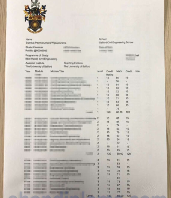 The university of Salford transcript academic