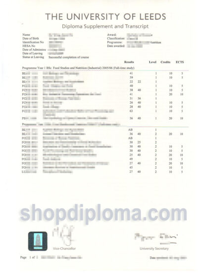 The university of leeds diploma supplement and transcript
