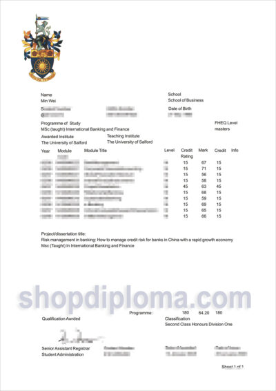 The university of salford academic transcript