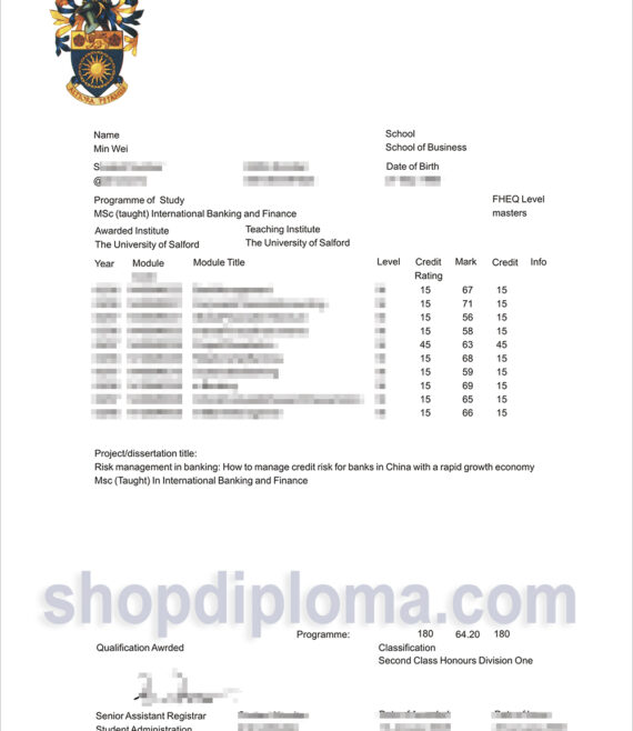 The university of salford academic transcript