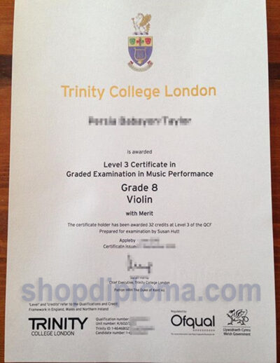 Trinity College London level 3 certificate in graded examination in music performance grade 8 violin