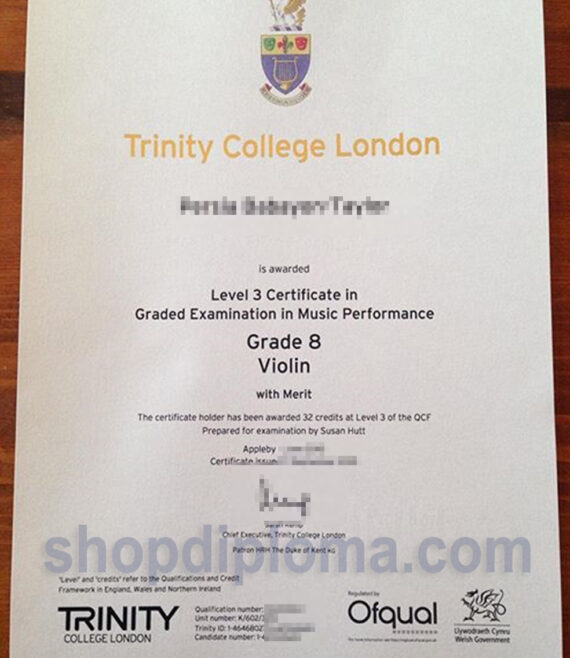 Trinity College London level 3 certificate in graded examination in music performance grade 8 violin