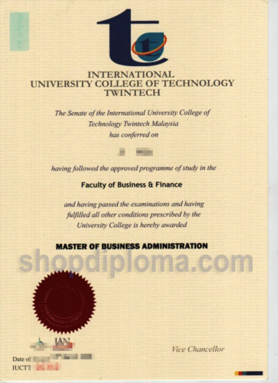 Twintech International University College of Technology the degree of master of business administration