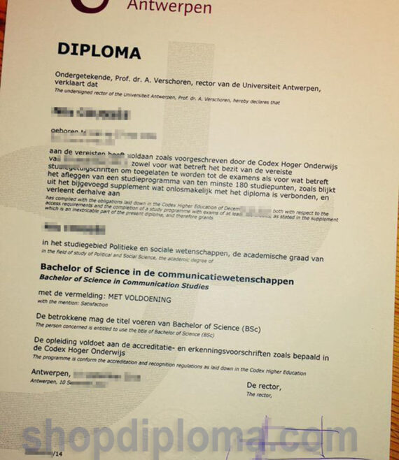 Universiteit Antwerpen Bachelor Diploma