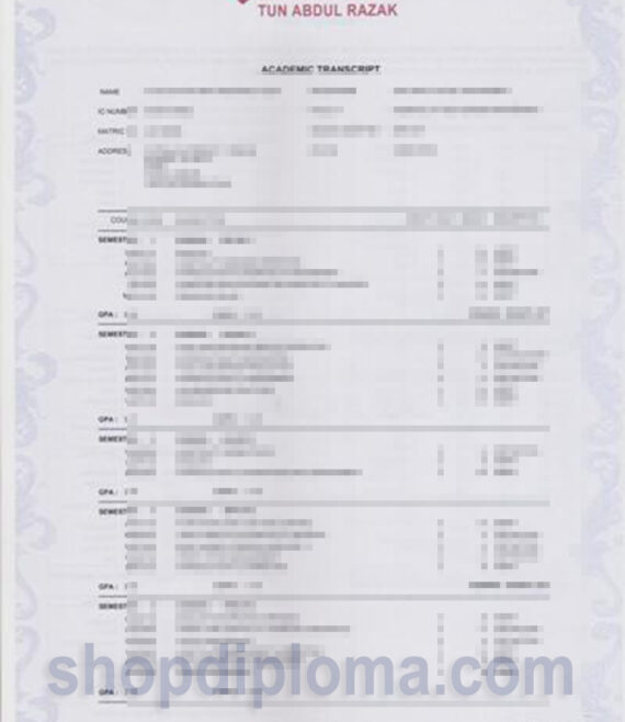 Universiti Tun Abdul Razak(UNIRAZAK) academic transcript