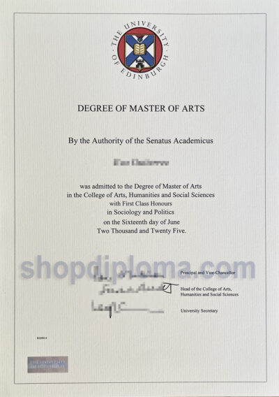 University of Edinburgh the degree of master of arts