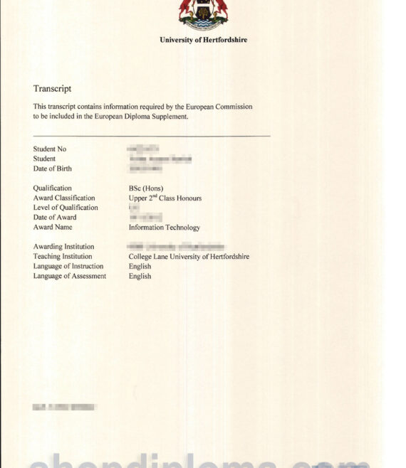 University of Hertfordshire bsc transcript