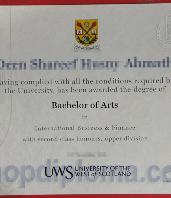 University of West Scotland the degree of bachelor of arts in international business finance