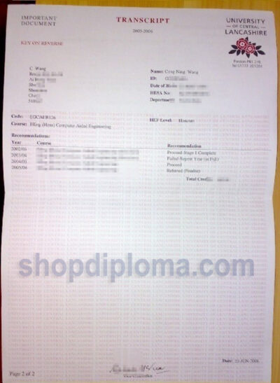 University of lancashire transcript