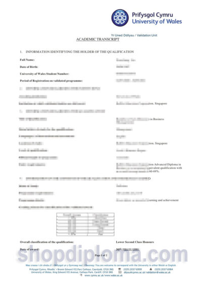 University of wales academic transcript