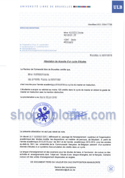 attestation-diploma-Université libre de Bruxelles