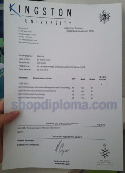 kingston university academic transcript