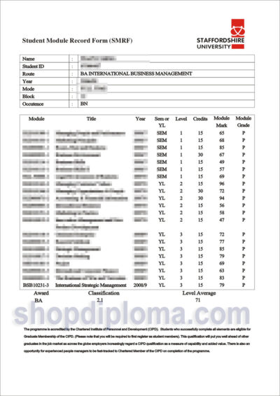 staffordshire university student module record
