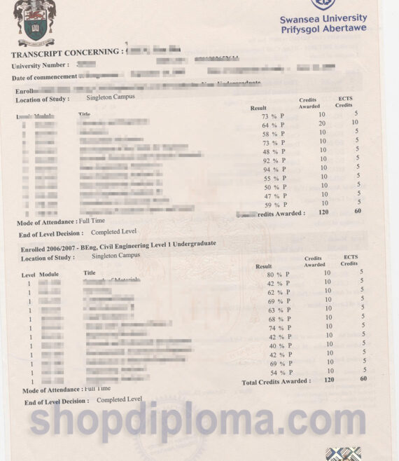 swansea university prifysgol abertawe transcript