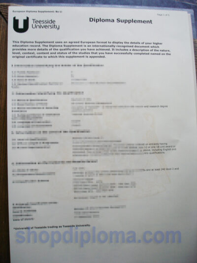 Teesside university diploma supplement