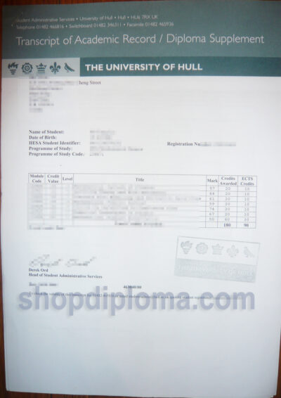 the university of hull transcript of academic record