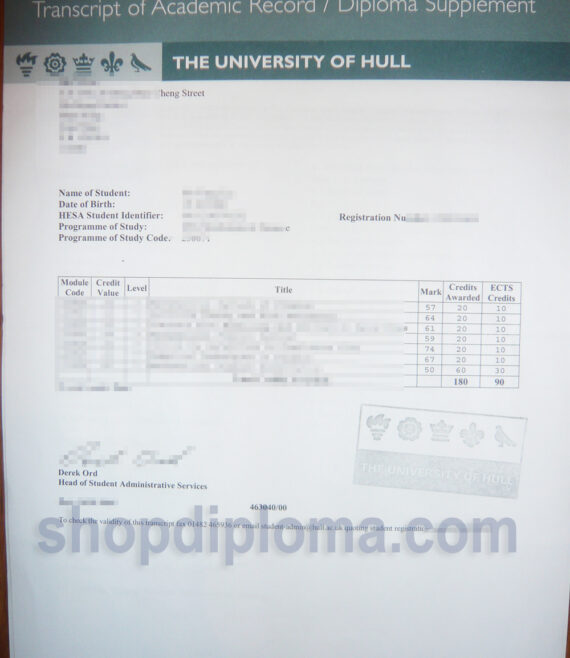 the university of hull transcript of academic record