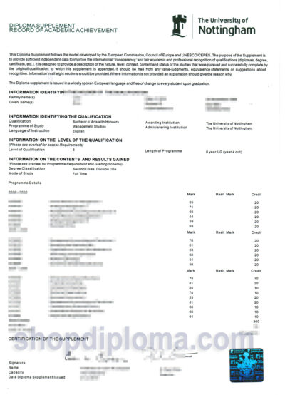 the university of nottingham record of academic achievement