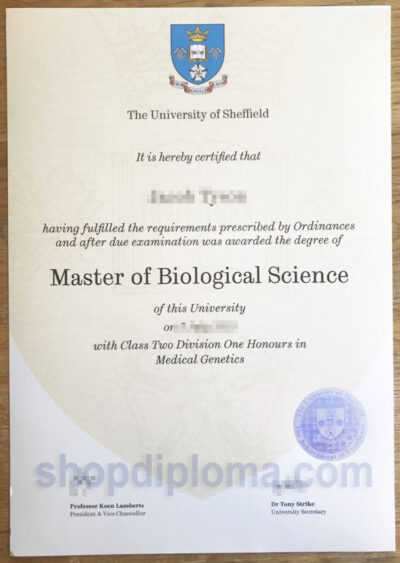 the university of sheffield the degree of master of biological science in medical genetics