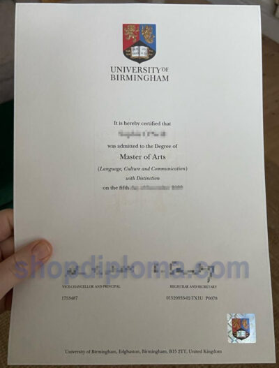 university of Birmingham the degree of master of arts