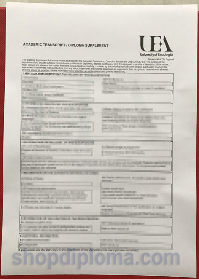 university of East Anglia academic transcript