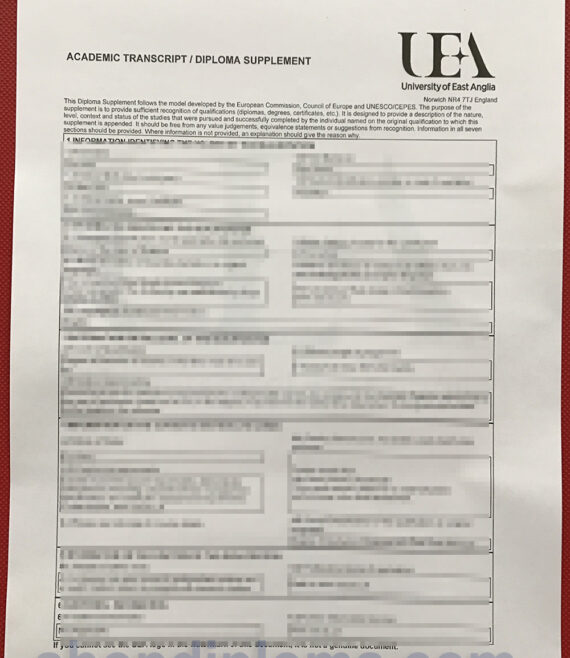university of East Anglia academic transcript