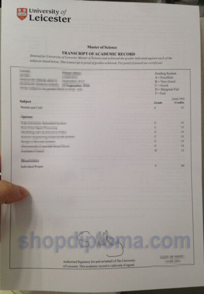 university of Letcester transcript of academic record