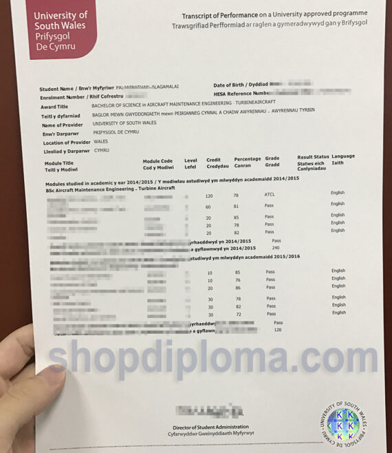 university of South Wales transcript